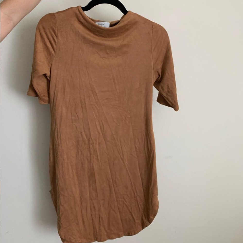 Brown suede bodycon mini dress